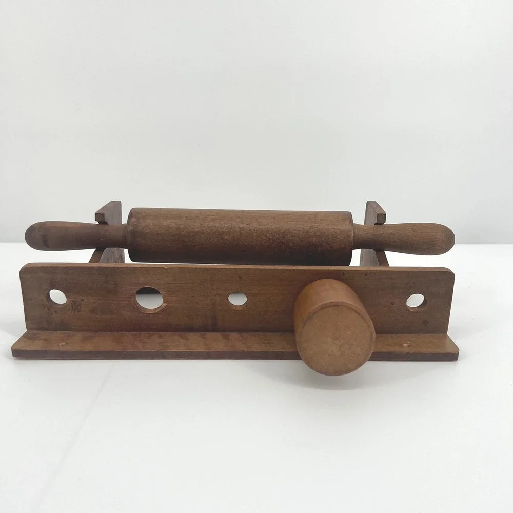 Vintage Wood Rolling Pin Mallet Set Wall Rack Brown Primitive Farmhouse Decor